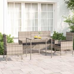Salon de jardin 4 pcs avec coussins Gris Résine tressée alsavelo