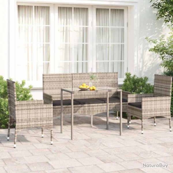 Salon de jardin 4 pcs avec coussins Gris Rsine tresse