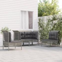 Salon de jardin 4 pcs avec coussins Gris Résine tressée