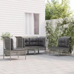 Salon de jardin 4 pcs avec coussins Gris Résine tressée alsavelo