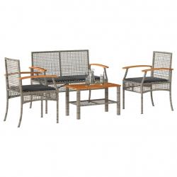 Salon de jardin 4 pcs avec coussins Gris Résine tressée alsavelo