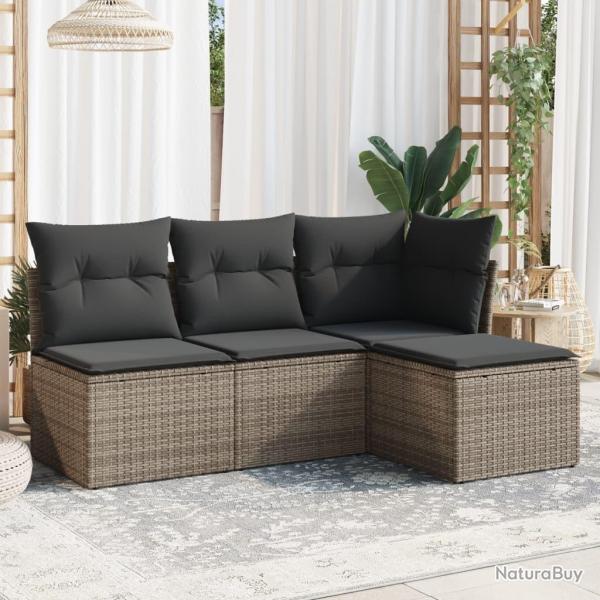 Salon de jardin 4 pcs avec coussins gris rsine tresse alsavelo