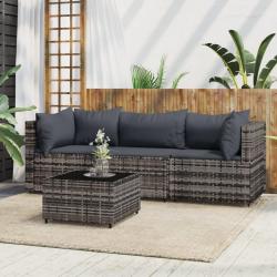 Salon de jardin 4 pcs avec coussins Gris Résine tressée alsavelo