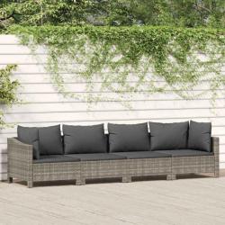 Salon de jardin 4 pcs avec coussins Gris Résine tressée