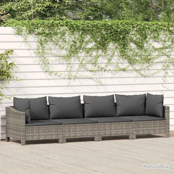 Salon de jardin 4 pcs avec coussins Gris Rsine tresse alsavelo