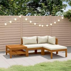 Salon de jardin 4 pcs avec coussin crème Bois d'acacia solide alsavelo