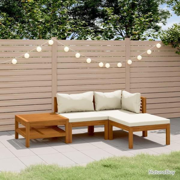 Salon de jardin 4 pcs avec coussin crme Bois d'acacia solide alsavelo
