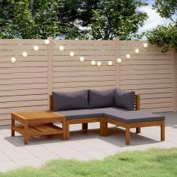 Salon de jardin 4 pcs avec coussin Bois d'acacia solide alsavelo