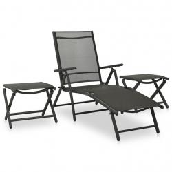 Salon de jardin 3 pcs textilène et aluminium noir alsavelo