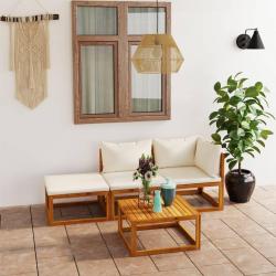 Salon de jardin 4 pcs avec coussin Crème Bois d'acacia solide alsavelo