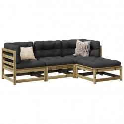 Salon de jardin 4 pcs avec coussins bois de pin imprégné alsavelo