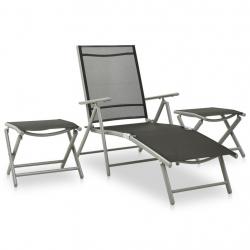 Salon de jardin 3 pcs textilène et aluminium argenté alsavelo
