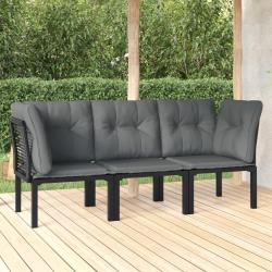 Salon de jardin 3 pcs noir et gris résine tressée alsavelo