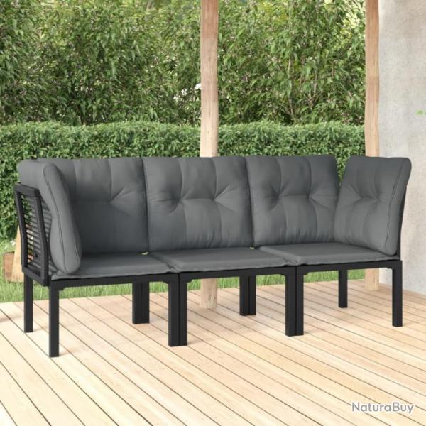 Salon de jardin 3 pcs noir et gris rsine tresse