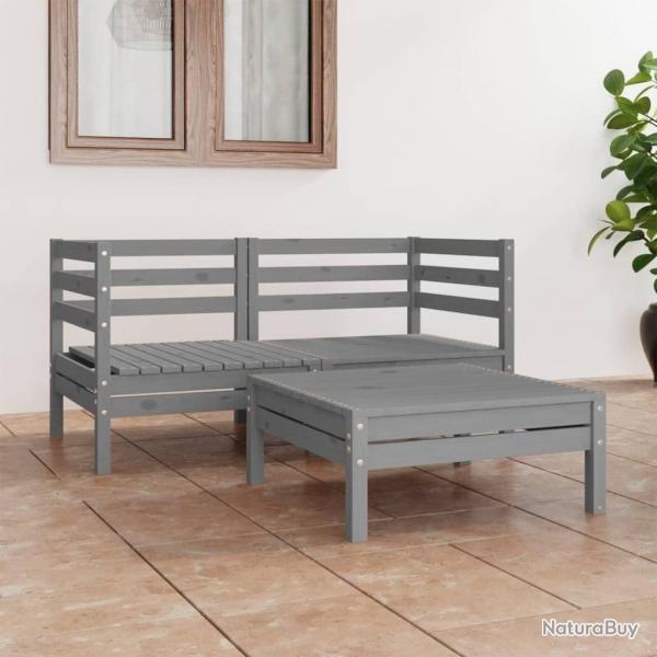 Salon de jardin 3 pcs Gris Bois de pin massif alsavelo