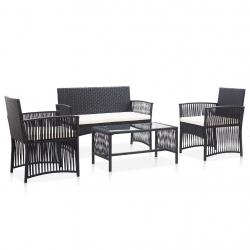 Salon de jardin 4 pcs avec coussin Résine tressée Noir alsavelo