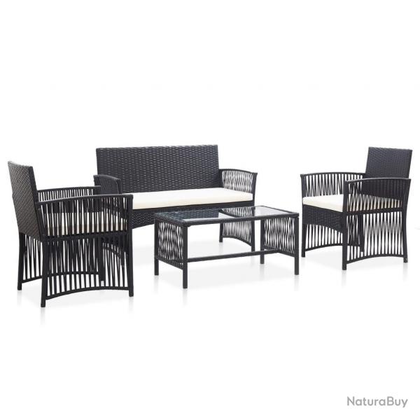 Salon de jardin 4 pcs avec coussin Rsine tresse Noir alsavelo