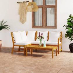 Salon de jardin 4 pcs avec coussin Crème Bois d'acacia solide alsavelo