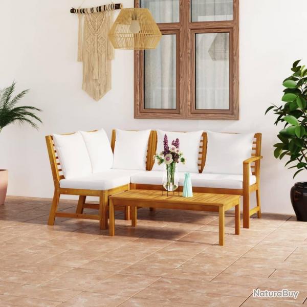 Salon de jardin 4 pcs avec coussin Crme Bois d'acacia solide alsavelo
