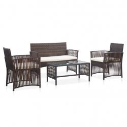 Salon de jardin 4 pcs avec coussin Résine tressée Marron alsavelo