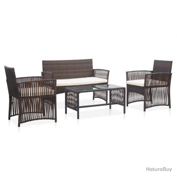 Salon de jardin 4 pcs avec coussin Rsine tresse Marron alsavelo