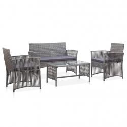 Salon de jardin 4 pcs avec coussin Résine tressée Anthracite alsavelo