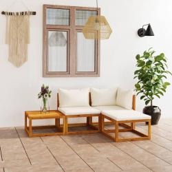 Salon de jardin 4 pcs avec coussin Crème Bois d'acacia solide alsavelo
