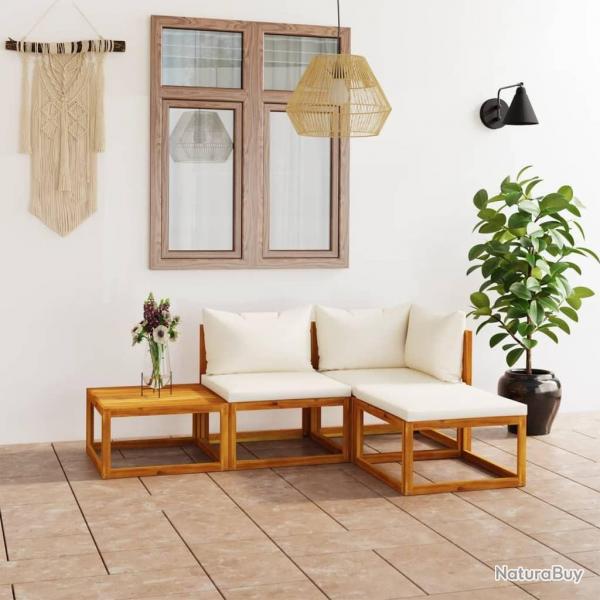 Salon de jardin 4 pcs avec coussin Crme Bois d'acacia solide alsavelo