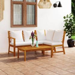 Salon de jardin 4 pcs avec coussin Crème Bois d'acacia solide alsavelo