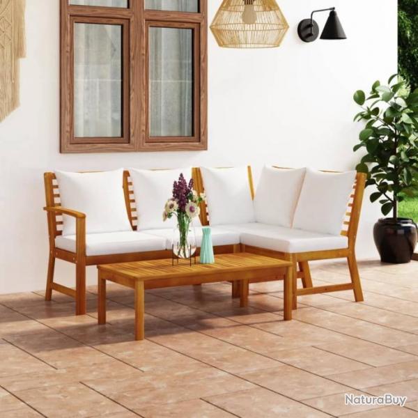 Salon de jardin 4 pcs avec coussin Crme Bois d'acacia solide