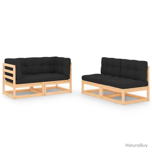 Salon de jardin 4 pcs avec coussins Bois de pin massif alsavelo