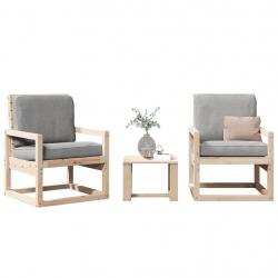 Salon de jardin 3 pcs bois massif de pin alsavelo