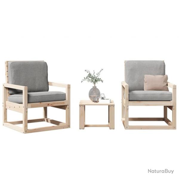 Salon de jardin 3 pcs bois massif de pin alsavelo