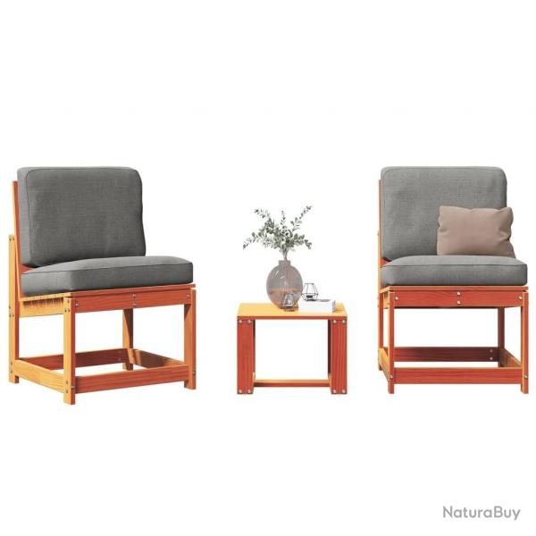 Salon de jardin 3 pcs cire marron bois de pin massif alsavelo