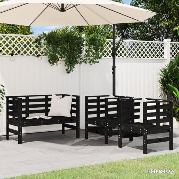 Salon de jardin 3 pcs noir bois massif de pin