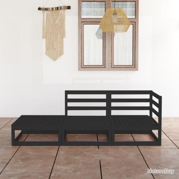 Salon de jardin 3 pcs noir bois de pin massif alsavelo