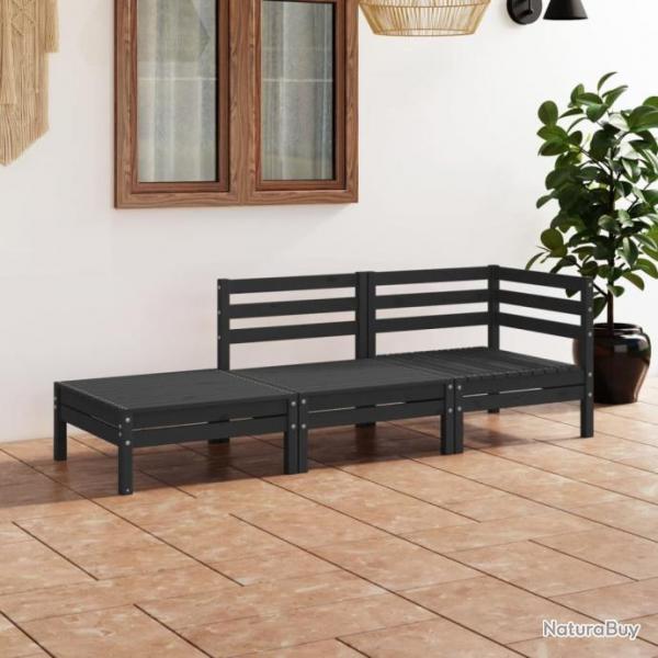 Salon de jardin 3 pcs Noir Bois de pin massif