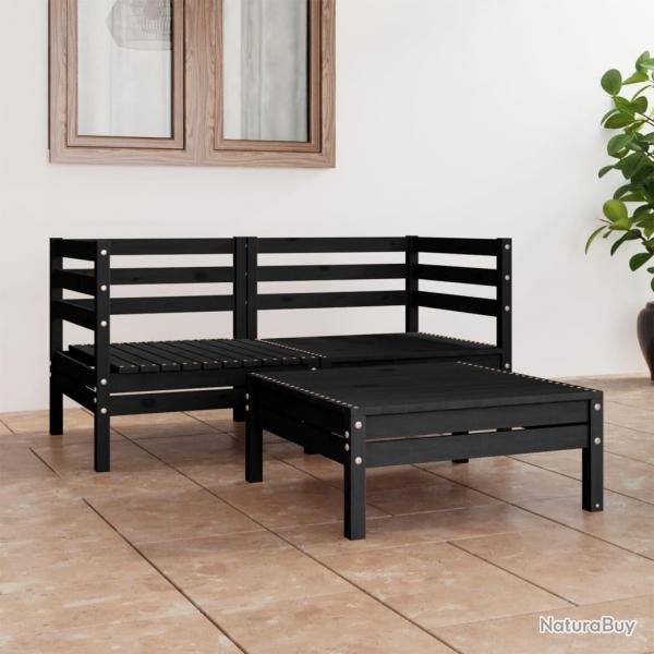 Salon de jardin 3 pcs Noir Bois de pin massif alsavelo