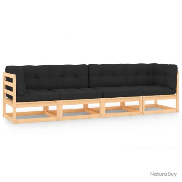 Salon de jardin 4 pcs avec coussins Bois de pin massif alsavelo