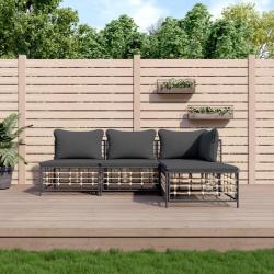 Salon de jardin 4 pcs avec coussins anthracite résine tressée alsavelo