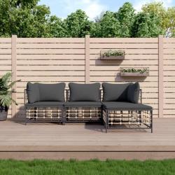 Salon de jardin 4 pcs avec coussins anthracite résine tressée alsavelo