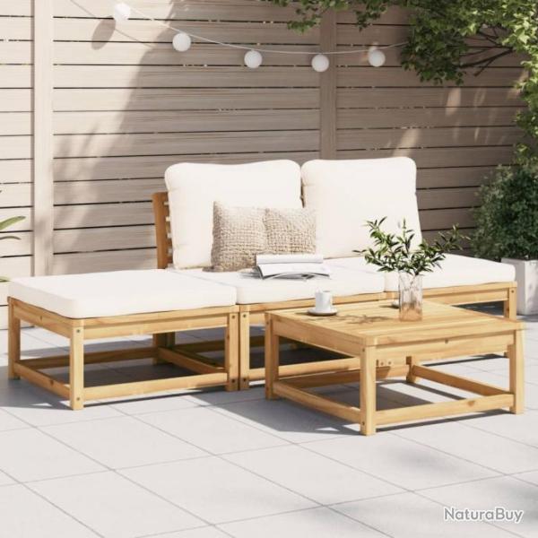 Salon de jardin 4 pcs avec coussins Bois d'acacia solide