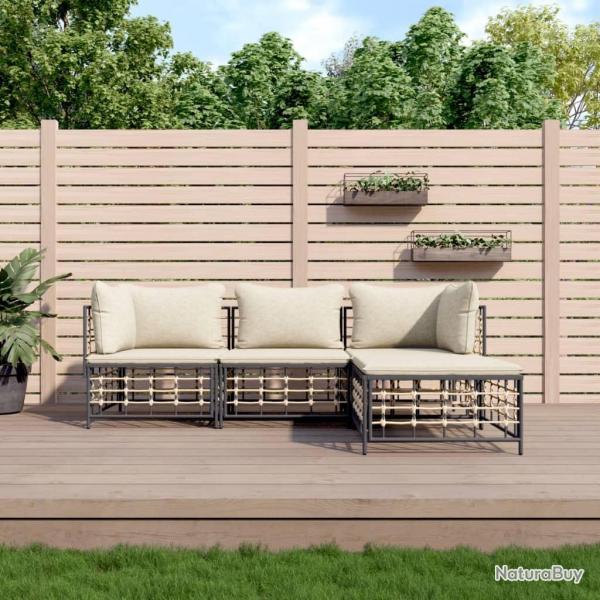 Salon de jardin 4 pcs avec coussins anthracite rsine tresse alsavelo