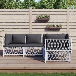 Salon de jardin 4 pcs avec coussins blanc acier