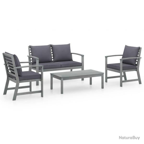 Salon de jardin 4 pcs avec coussins Bois d'acacia solide alsavelo