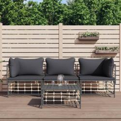 Salon de jardin 4 pcs avec coussins anthracite résine tressée alsavelo