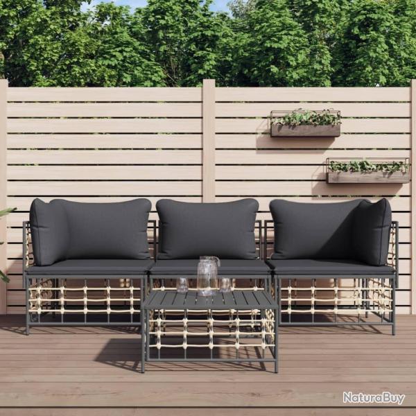 Salon de jardin 4 pcs avec coussins anthracite rsine tresse alsavelo
