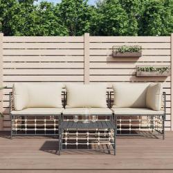 Salon de jardin 4 pcs avec coussins anthracite résine tressée alsavelo