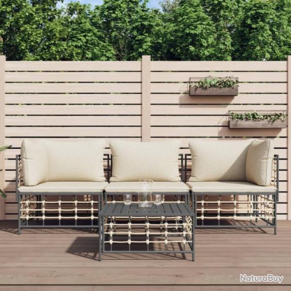 Salon de jardin 4 pcs avec coussins anthracite rsine tresse