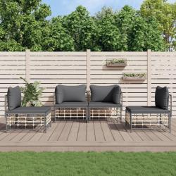 Salon de jardin 4 pcs avec coussins anthracite résine tressée alsavelo
